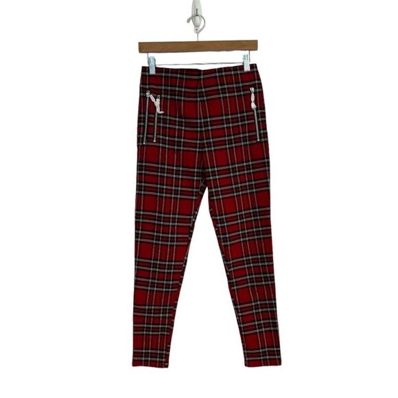 Zara Holiday‎ Red Plaid Mid Rise Stretch Legging Pants, Size Medium NWT - Picture 8 of 16